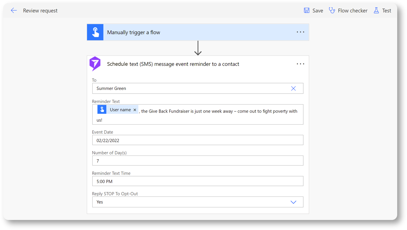 Event Reminder to a Contact