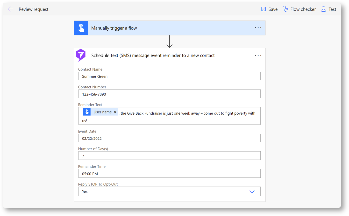 Event Reminder to a New Contact