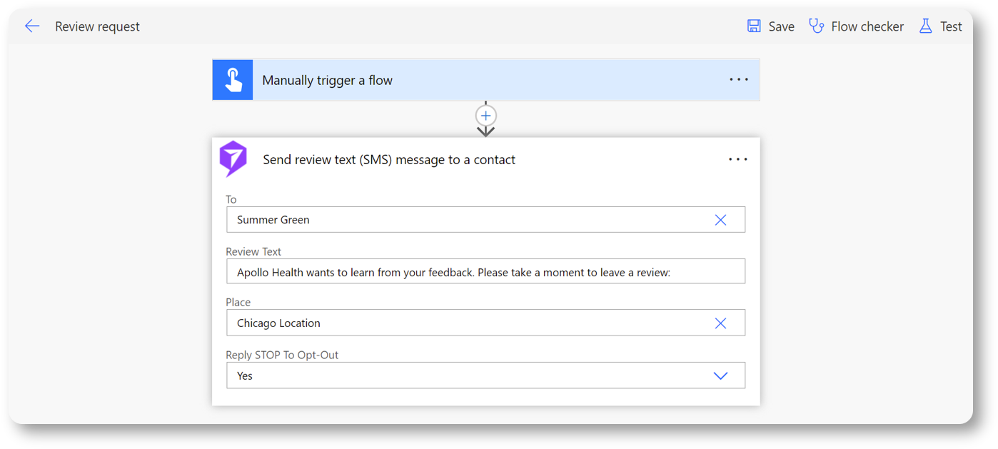 Send Review Text Message to a Contact