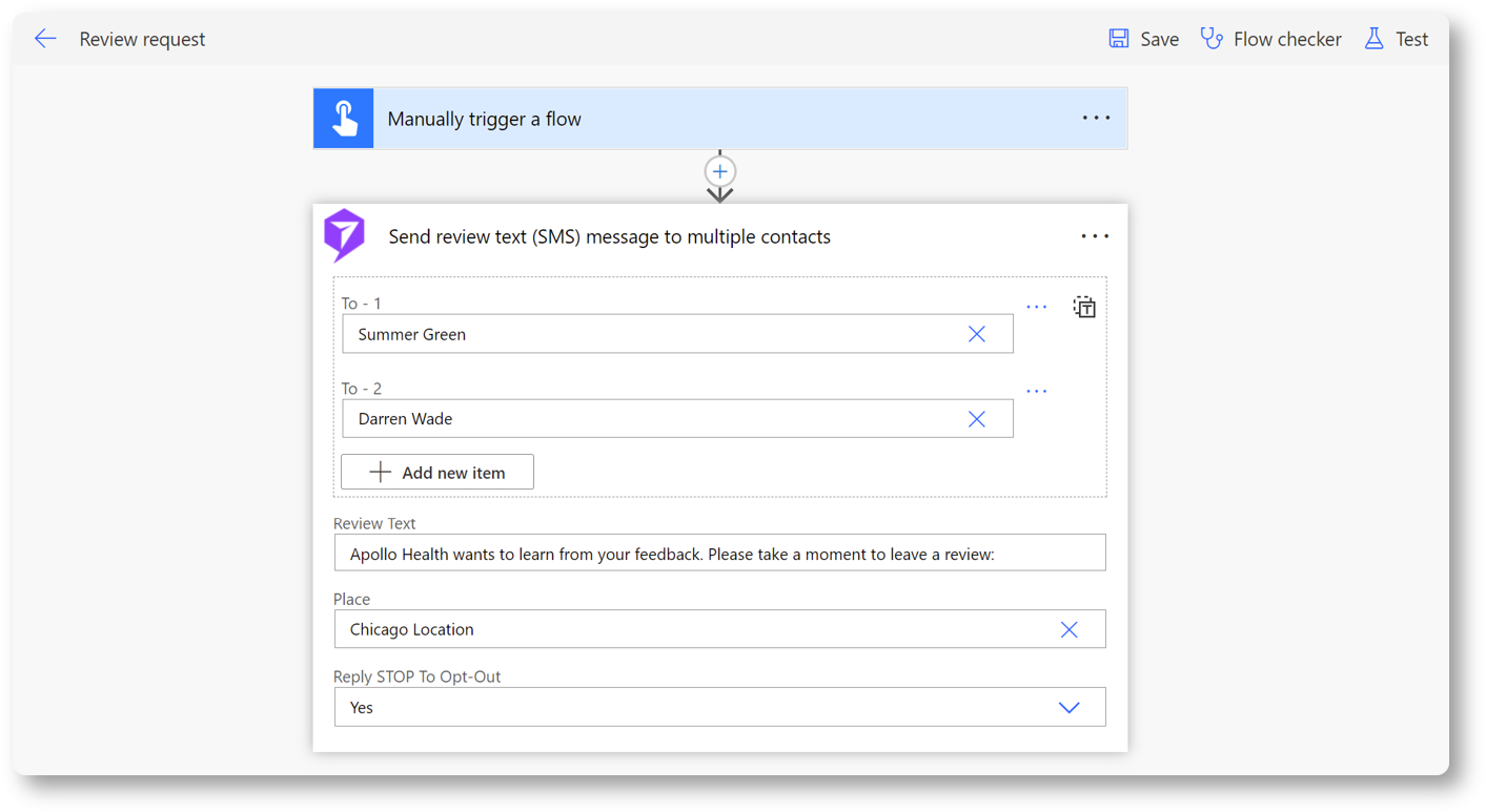 Send Review Text Message to Multiple Contacts