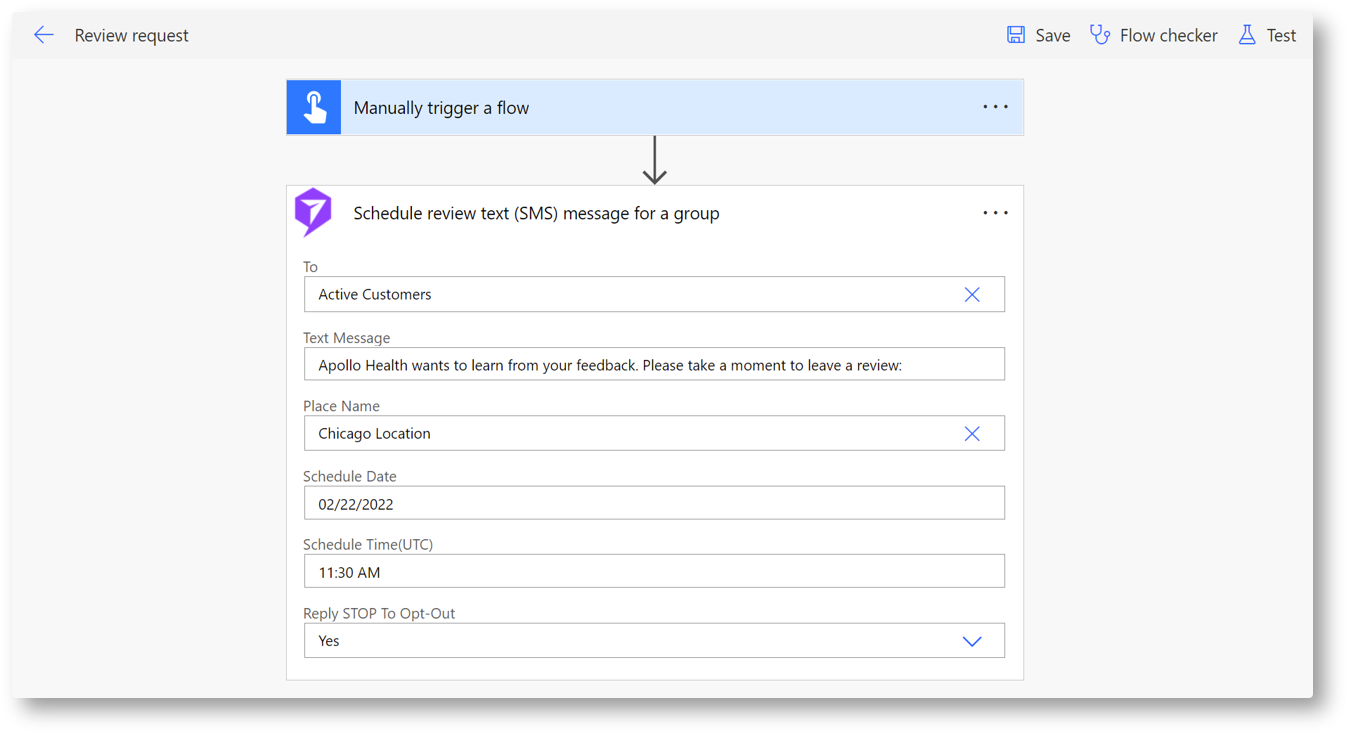 Schedule Review Text Message for a Group