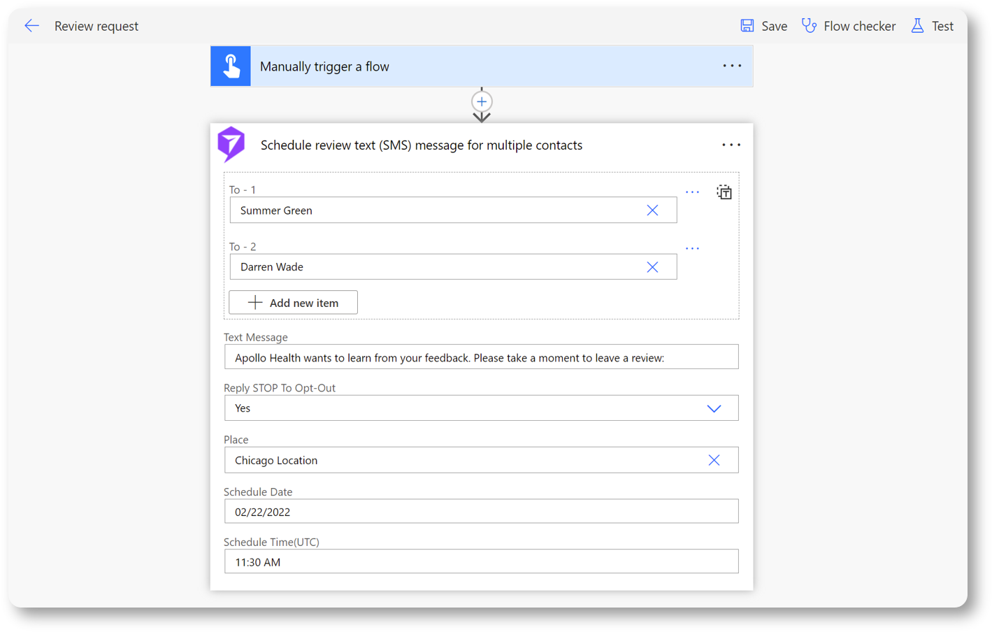 Schedule Review Text Message for Multiple Contacts